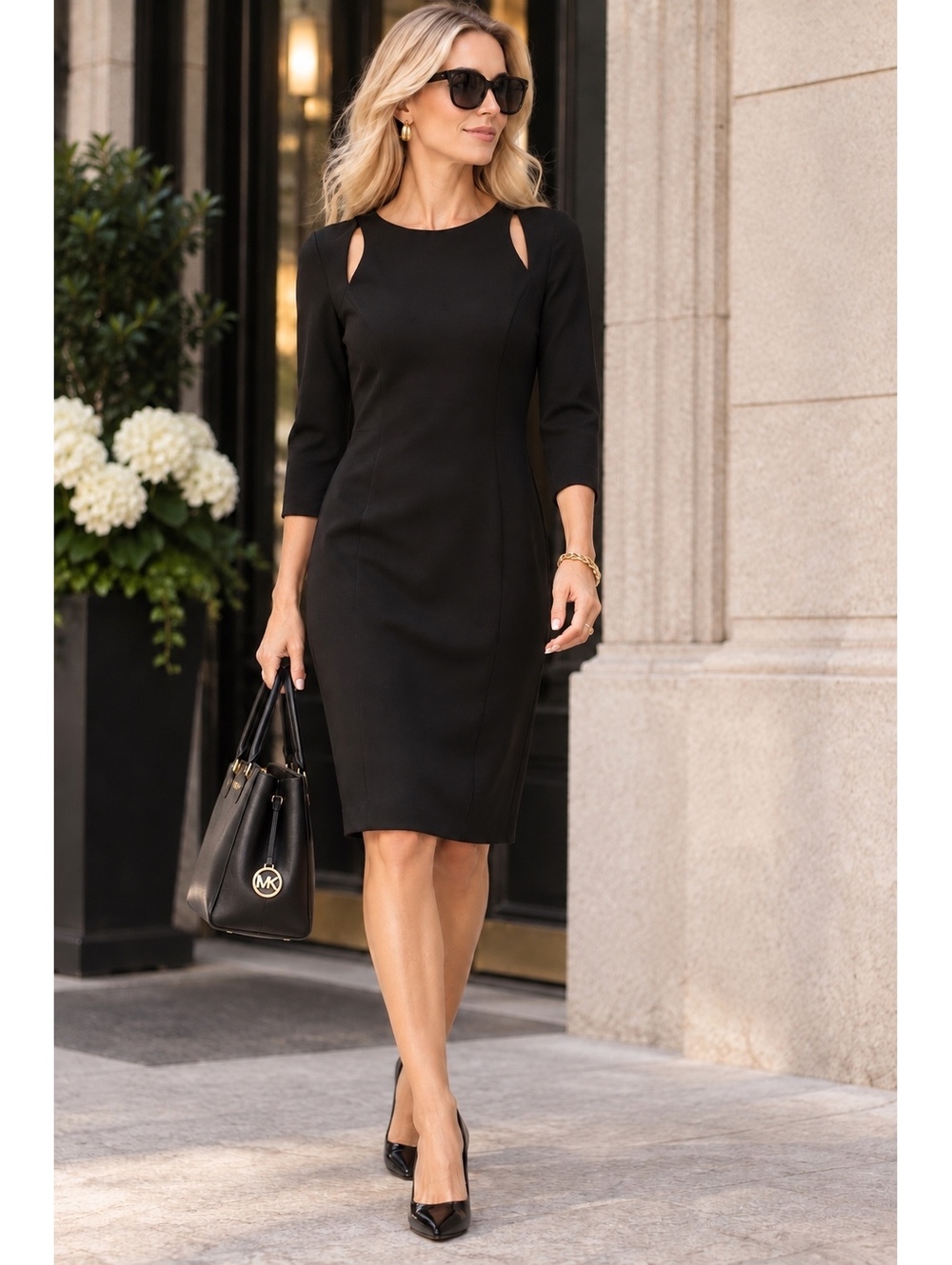 MICHAEL Michael Kors Black Shoulder Cutout Sheath Dress Size 2
